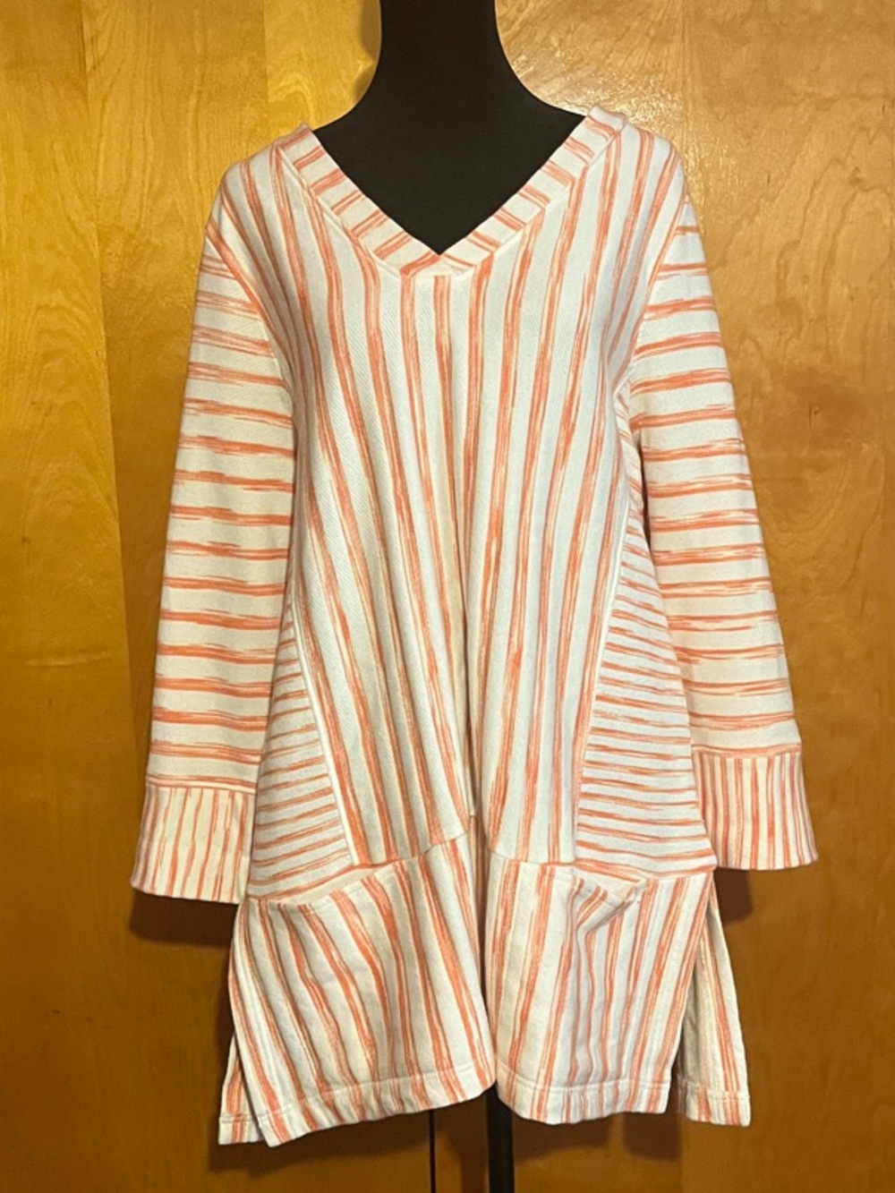 Soft Surroundings Briza Large Orange and Cream Striped V-Neck Tunic